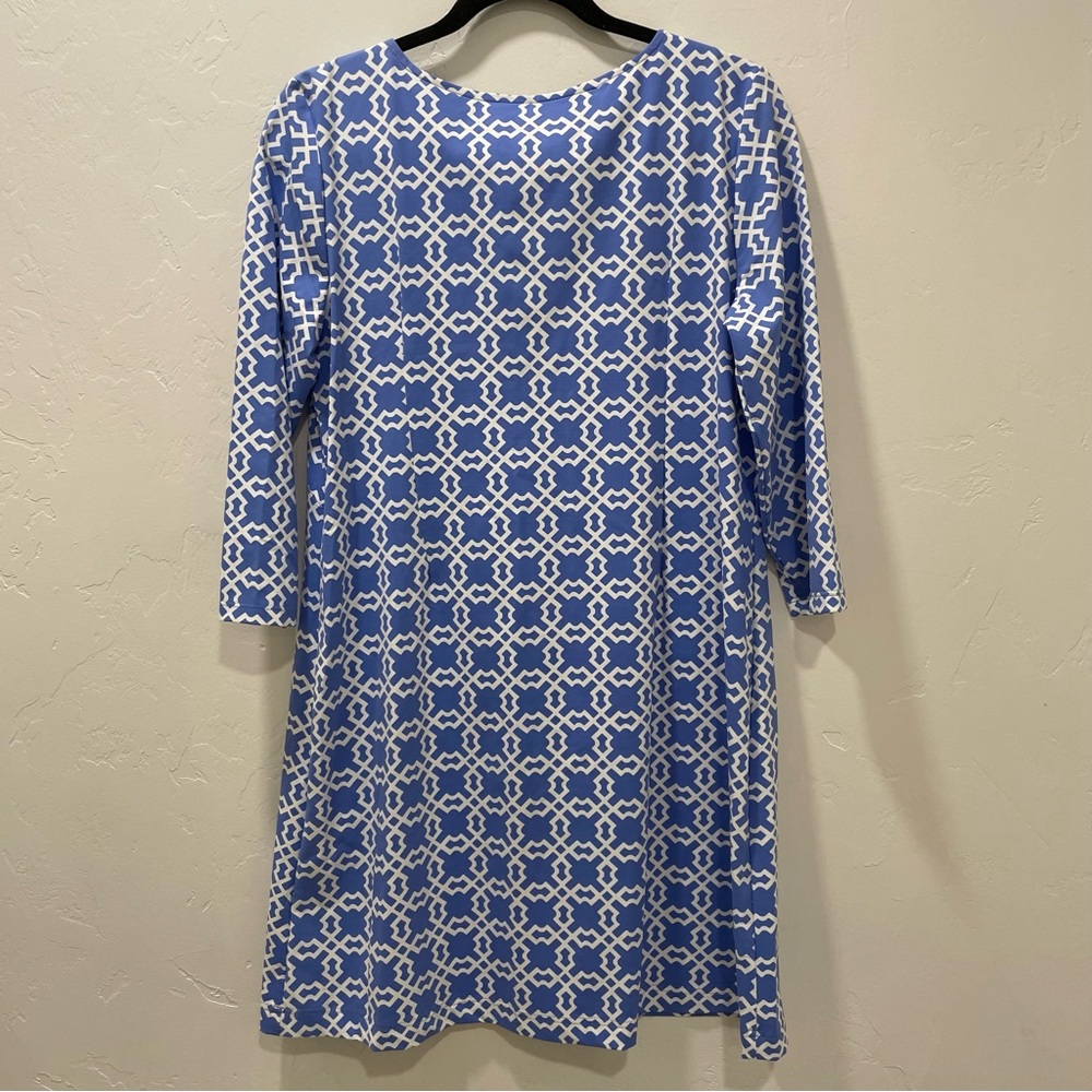 Katherine Way Scoop Neckline Dress Woman's Large Geometric Print 3/4 Sleeve - Picture 5 of 8